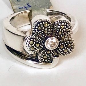 Sterling silver cz marcasite flower ring